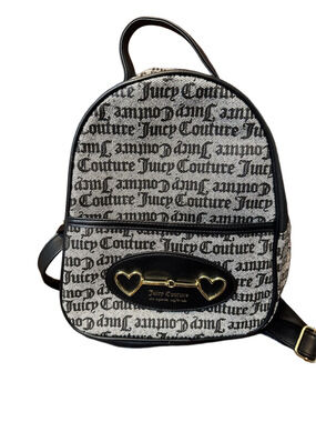Juicy Couture Black & Gray Logo Mini Backpack with Gold Heart Accents